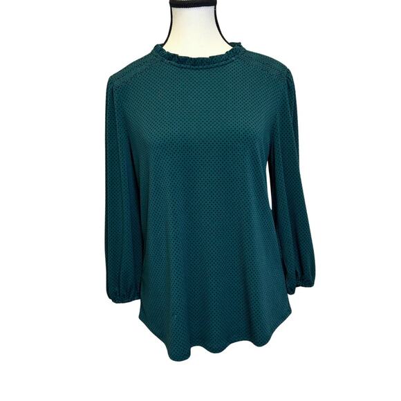 PRICED TO SELL!!   Adrianna Papell Green Polka Dot Smocked Blouse - Size Small - Picture 1 of 12